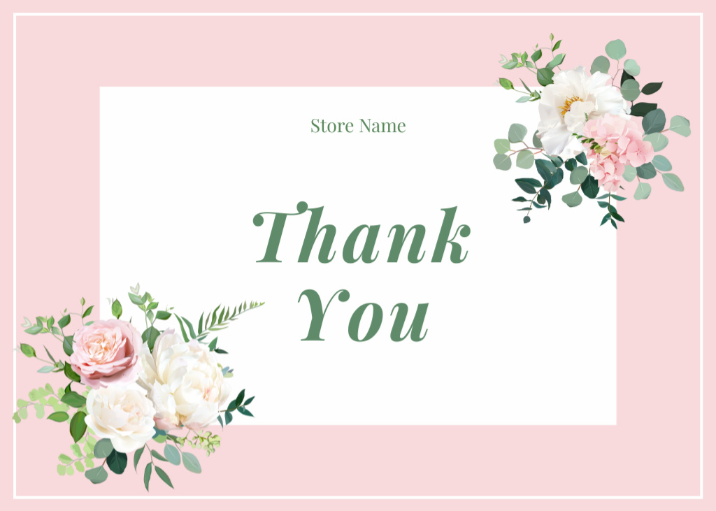 Ontwerpsjabloon van Postcard 5x7in van Thank You Message with Bouquet of Roses in Pink
