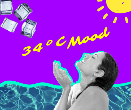 Woman catching Ice on Summer Heat Facebook Design Template