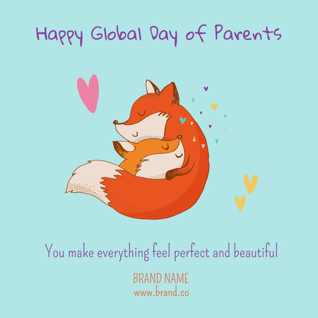 Parents' Day Greeting with Cute Foxes Instagram Design Template