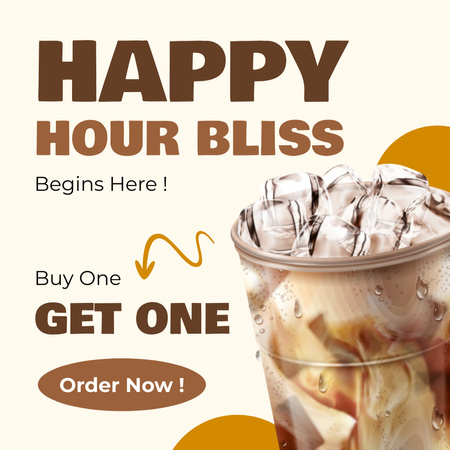 Stunning Iced Coffee And Promo In Happy Hour Instagram Design Template