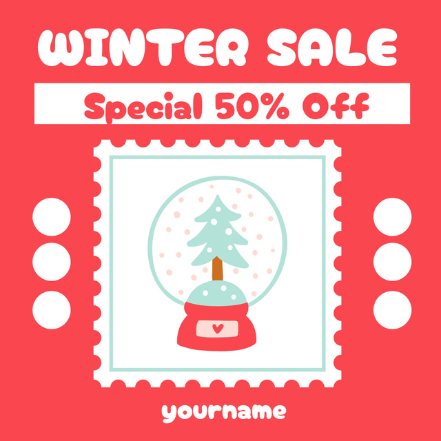 Seasonal Sale Offer Illustrated Tree in Snowball Instagram AD Tasarım Şablonu