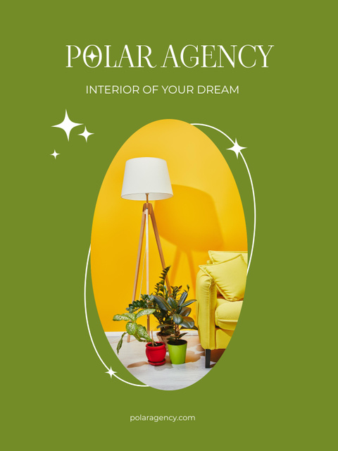 Designvorlage Offer of Items for Interior Design in Yellow and Green Colors für Poster US