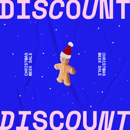 Christmas Sale Announcement with Cute Gingerbread Instagram Design Template