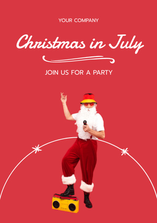  Christmas Party In July with Jolly Santa Claus Flyer A4 Πρότυπο σχεδίασης
