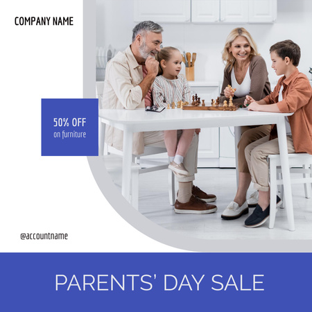 Parents' Day Sale Ad with Family Playing Chess Instagram Design Template