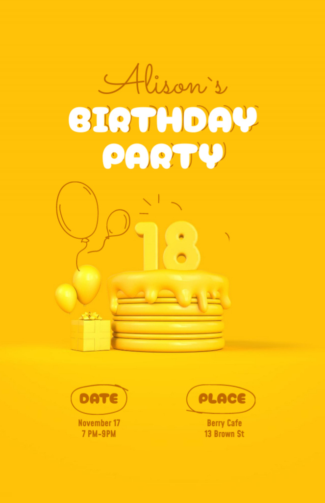 18s Birthday Party Invitation Flyer 5.5x8.5in Šablona návrhu