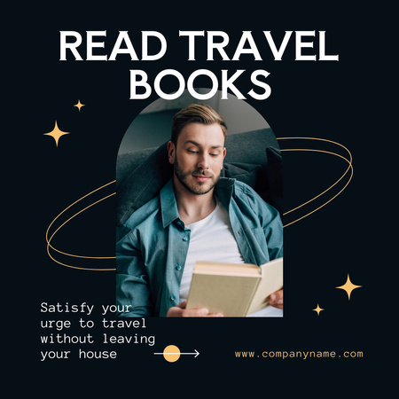 Travel Books Sale Ad with Man Reading  Instagram Design Template