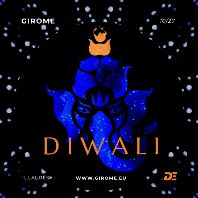 Happy Diwali Greeting with Elephant in Blue Animated Postデザインテンプレート