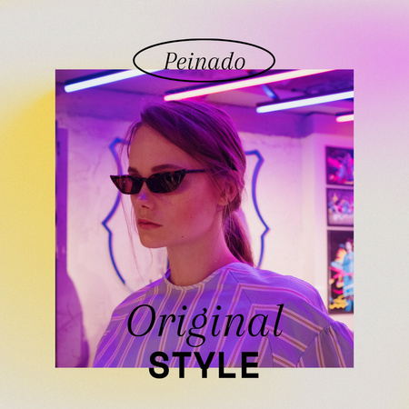 Fashion Ad with Young Woman in Stylish Sunglasses Instagram Tasarım Şablonu
