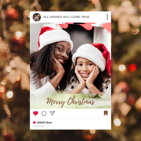 Christmas Greeting with Cute Black Mom and Daughter Instagram Modelo de Design
