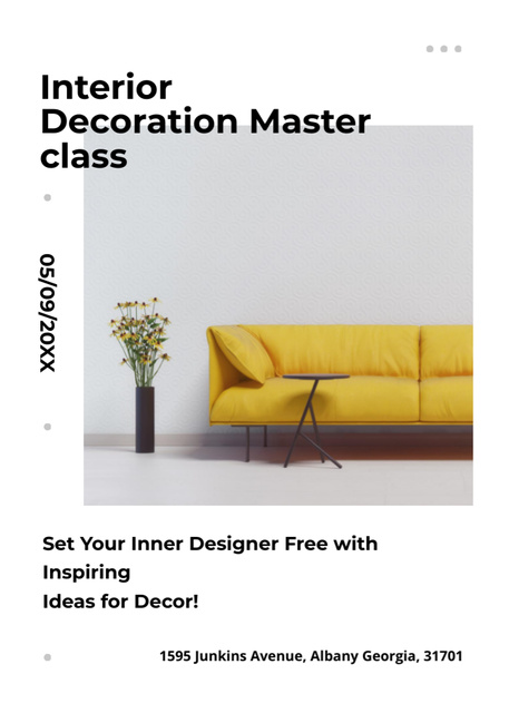 Designvorlage Interior Decoration Masterclass with Sofa in Yellow für Invitation