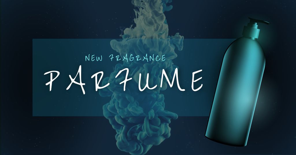 New Perfume Announcement on blue Facebook AD Πρότυπο σχεδίασης