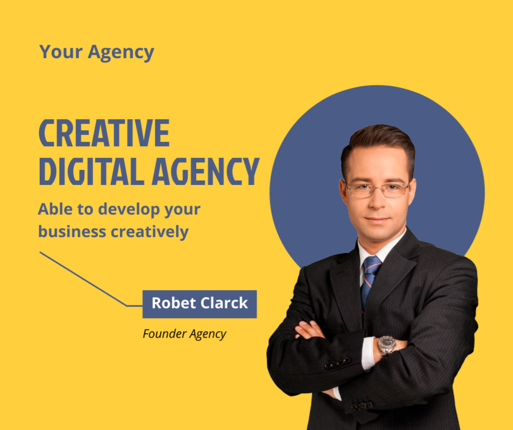 Creative Digital Marketing Agency Ad with Businessman Facebook Modelo de Design