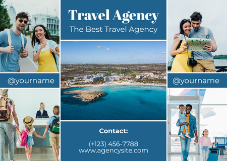 Multiracial Happy People Traveling Card Design Template