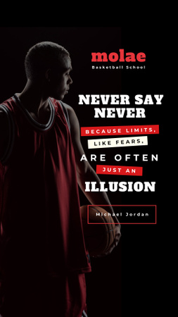 Sports Quote with Basketball Player holding Ball Instagram Story Design Template
