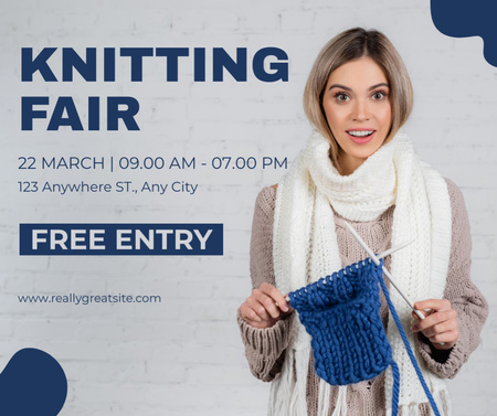Knitting Fair With Needles And Yarn Announcement Facebook Design Template
