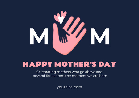 Mother's Day Greeting with Hearts in Hand Card Design Template