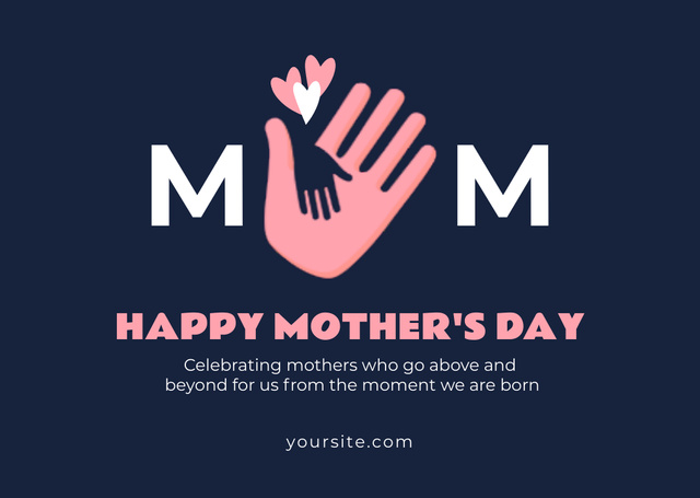 Mother's Day Greeting with Hearts in Hand Card – шаблон для дизайну