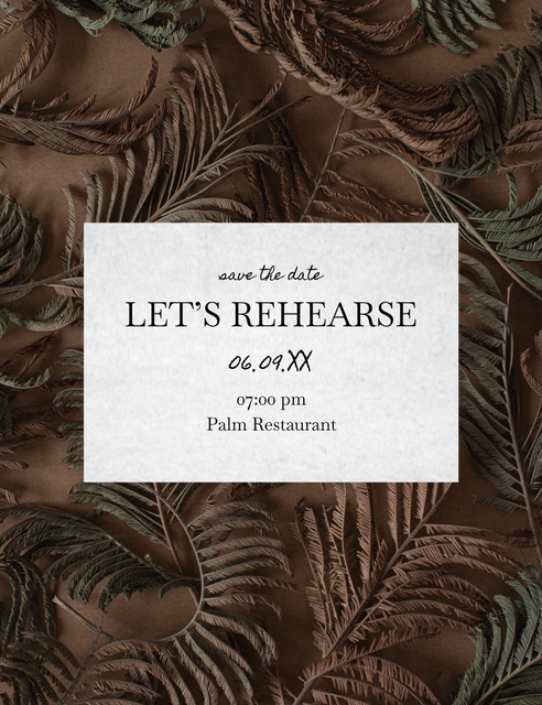Platilla de diseño Rehearsal Dinner Announcement with Exotic Dried Leaves Invitation 13.9x10.7cm