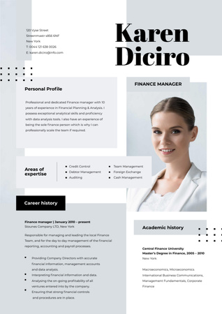 Template di design Finance manager skills and experience Resume