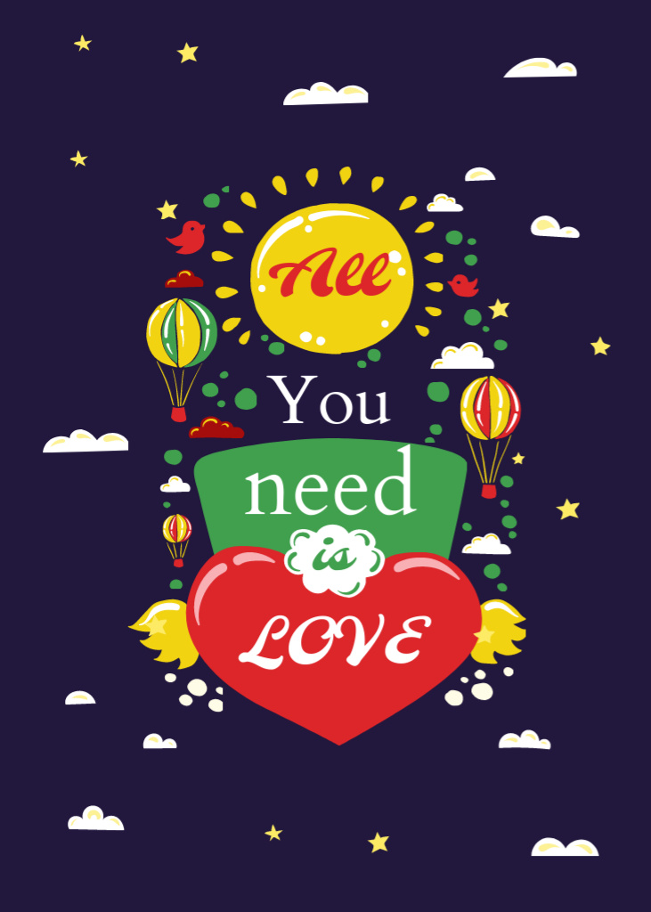 Platilla de diseño Declaration of Love with Colorful Air Balloons Postcard 5x7in Vertical