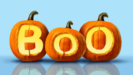Halloween Phrase Boo And Carved Pumpkins Zoom Background Design Template