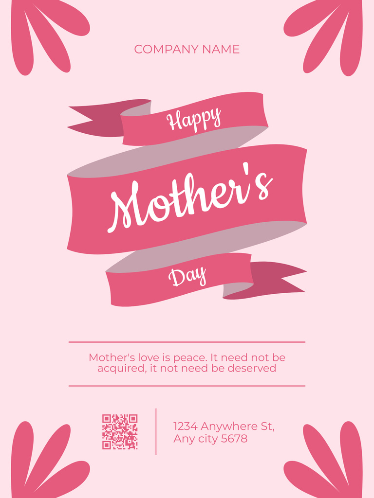 Mother's Day Greeting with Pink Ribbon Poster US Tasarım Şablonu