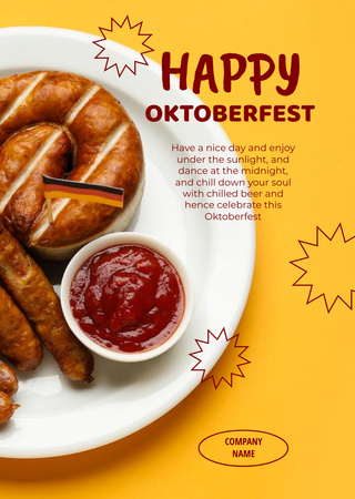 Oktoberfest Celebration Announcement With Food And Ketchup Postcard A6 Vertical Design Template