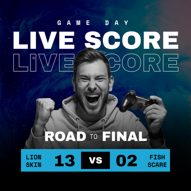 Game Day Announcement with Young Man Holding Joystick Instagram Design Template