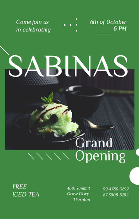 Green ice-cream ball at Cafe opening Invitation 4.6x7.2in Šablona návrhu