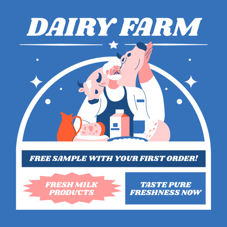 Ontwerpsjabloon van Instagram AD van Ontvang een gratis monster melk bij uw eerste bestelling bij onze boerderij