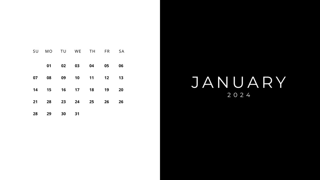 Modèle de visuel Days of January Month - Calendar