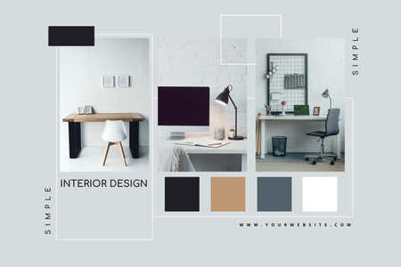 Simple Interior Designs of Home Office Workspace Mood Board Design Template
