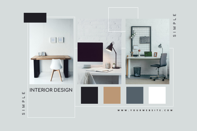 Simple Interior Designs of Home Office Workspace Mood Board tervezősablon