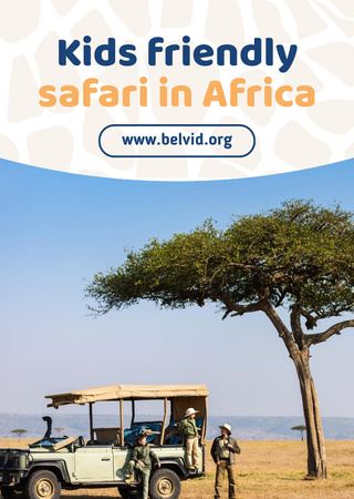 Ontwerpsjabloon van Flyer A6 van Advertentie voor safarireis met gezin in auto