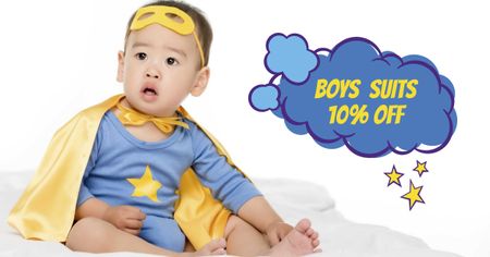 Cute Baby Boy in Superhero Costume Facebook AD Šablona návrhu