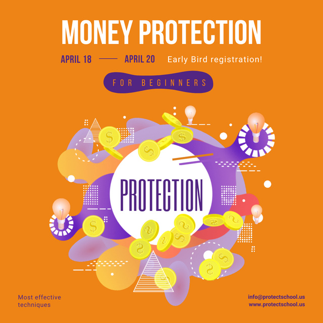 Plantilla de diseño de Financial Courses Ad with Golden Money Coins Frame Animated Post 
