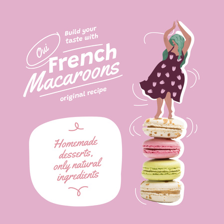Funny Woman standing on French Macaroons Instagram Design Template