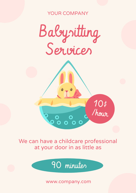 Babysitting Services Offer with Cute Bunny Poster A3 Šablona návrhu