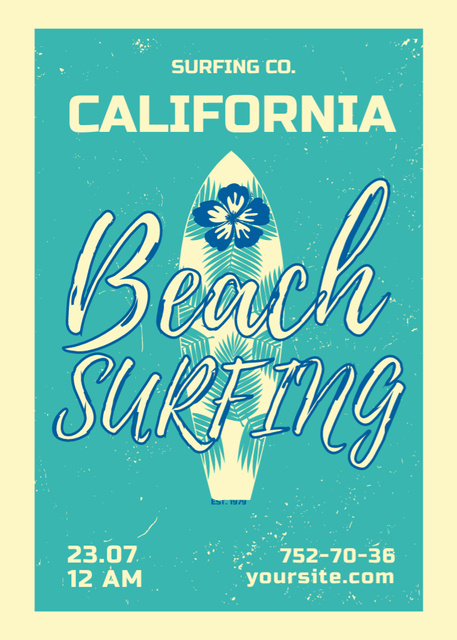 Surfing Tour Offer Surfboard on Blue Invitation Design Template