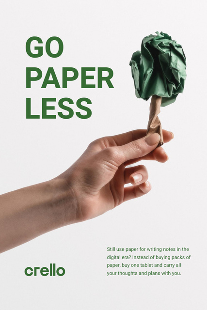 Ontwerpsjabloon van Pinterest van Paper Saving Concept with Hand with Paper Tree