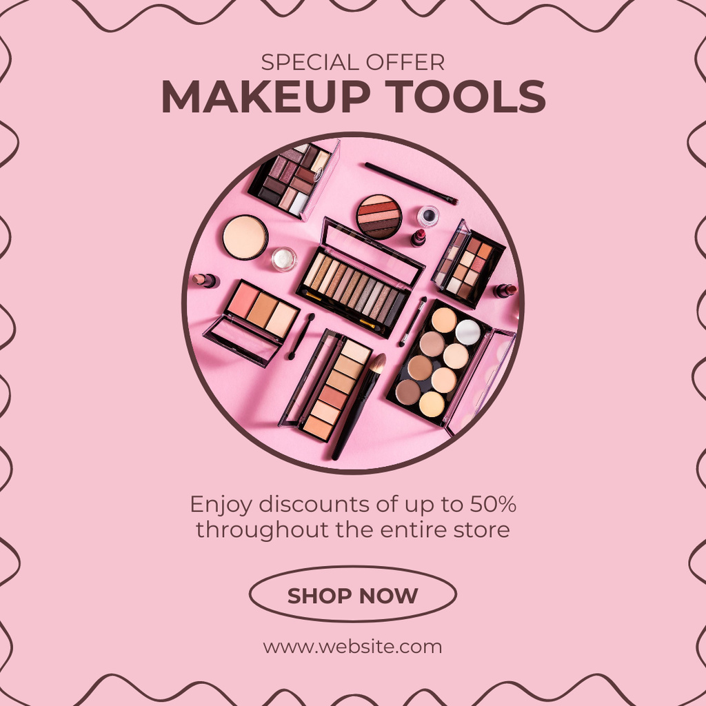 Ontwerpsjabloon van Instagram van Special Cosmetics Offer with Makeup Tools 