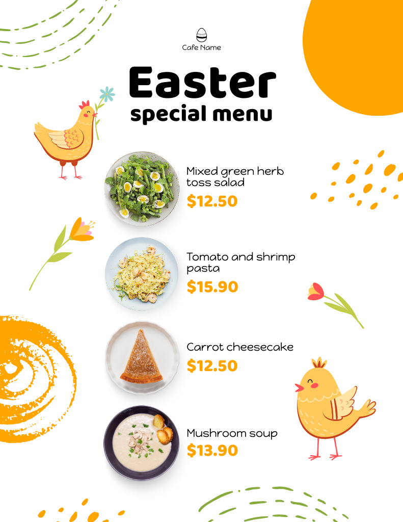 Special Easter Holiday Dishes Menu 8.5x11in Πρότυπο σχεδίασης