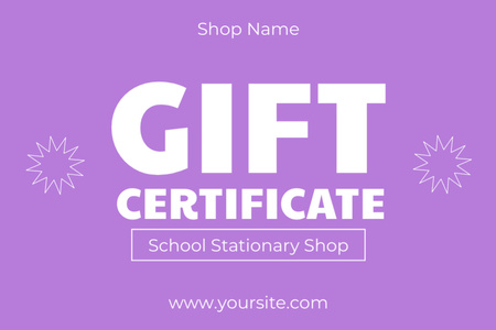 Gift Voucher for Stationery Store in Purple Gift Certificate Design Template