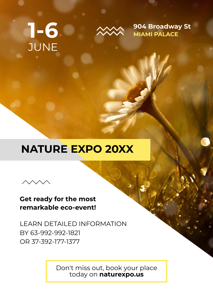 Nature Expo Announcement with Blooming Daisy Flower Postcard A6 Vertical Design Template