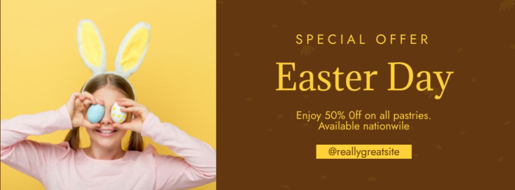 Easter Special Offer with Funny Kid in Rabbit Ears Facebook cover Modelo de Design