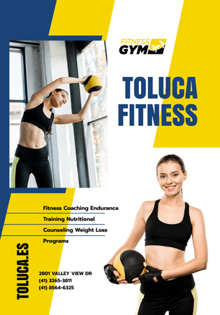 Gym Promotion with Woman with Gym Equipment Poster 28x40in Design Template