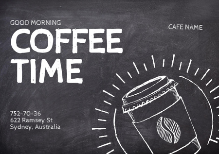 Designvorlage Schöne Café-Werbung mit Kreidezeichnung einer Kaffeetasse für Flyer A5 Horizontal