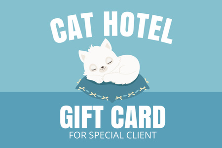 Kočičí hotelový poukaz na modrou Gift Certificate Šablona návrhu