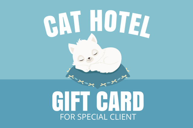 Ontwerpsjabloon van Gift Certificate van Cat Hotel Voucher on Blue